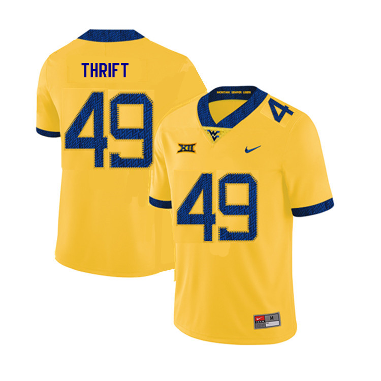NCAA Men's Jayvon Thrift West Virginia Mountaineers Yellow #49 Nike Stitched Football College 2019 Authentic Jersey JS23Q16TV